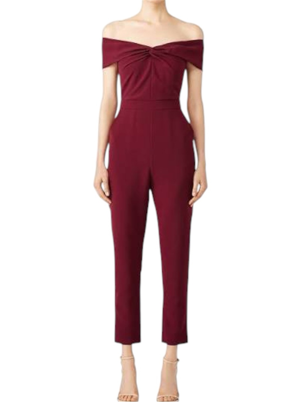 ANTHROPOLOGIE ADELYN RAE Karlie Off Shoulder Twist Front Jumpsuit Navy Blue XS